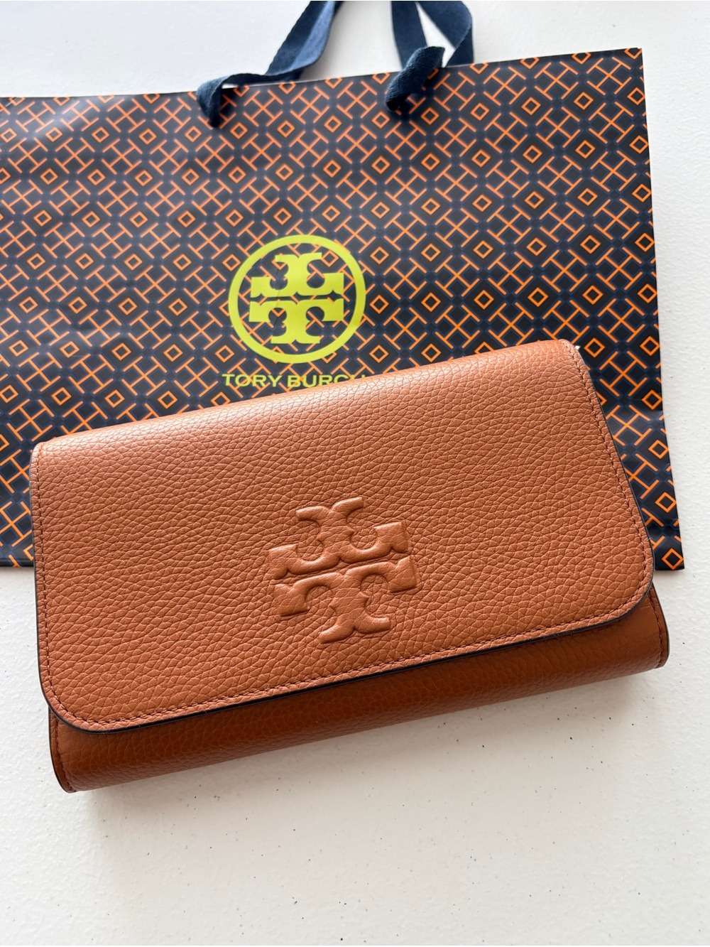 Tory Burch Cognac Brown Pebbled Leather Crossbody Wallet & Card Holder Set NWOT - Picture 3 of 10